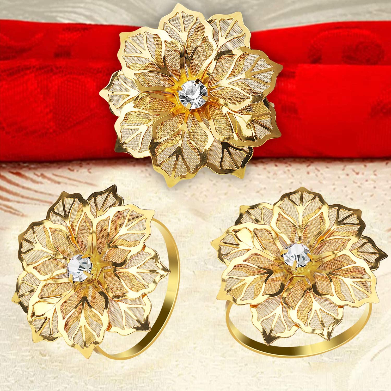 Napkin Holder Rings-Golden Flower Kitchen Apricot   