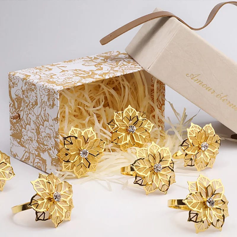 Napkin Holder Rings-Golden Flower Kitchen Apricot   