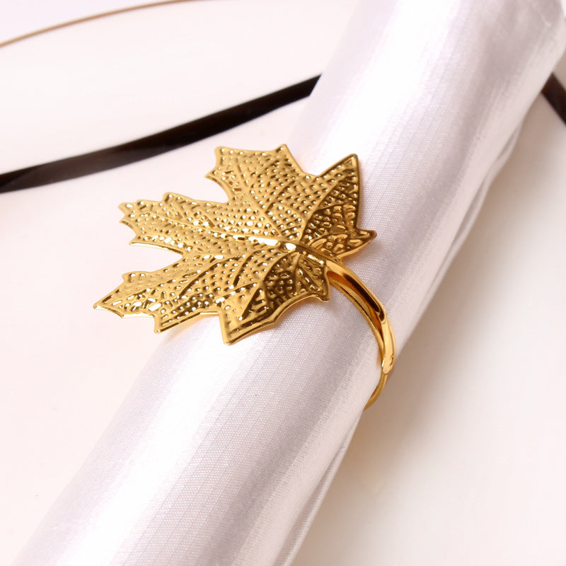 Napkin Holder Rings-Golden Mepal Leaf Kitchen Apricot   