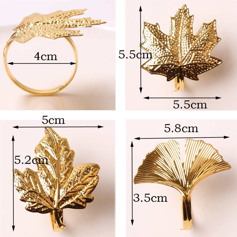 Napkin Holder Rings-Golden Mepal Leaf Kitchen Apricot   