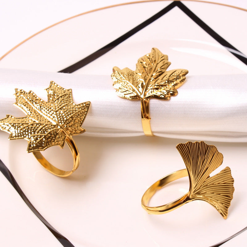 Napkin Holder Rings-Golden Mepal Leaf Apricot