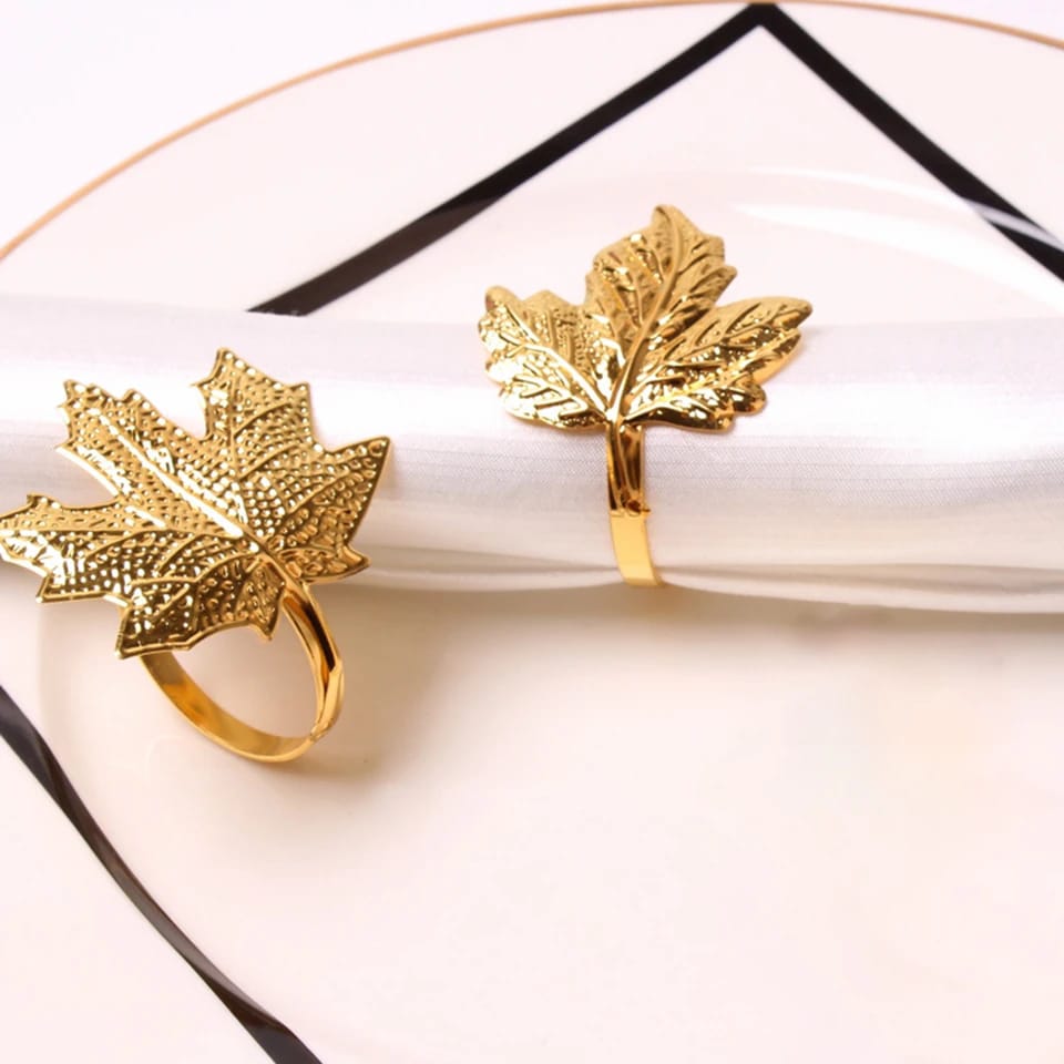 Napkin Holder Rings-Golden Mepal Leaf Kitchen Apricot   