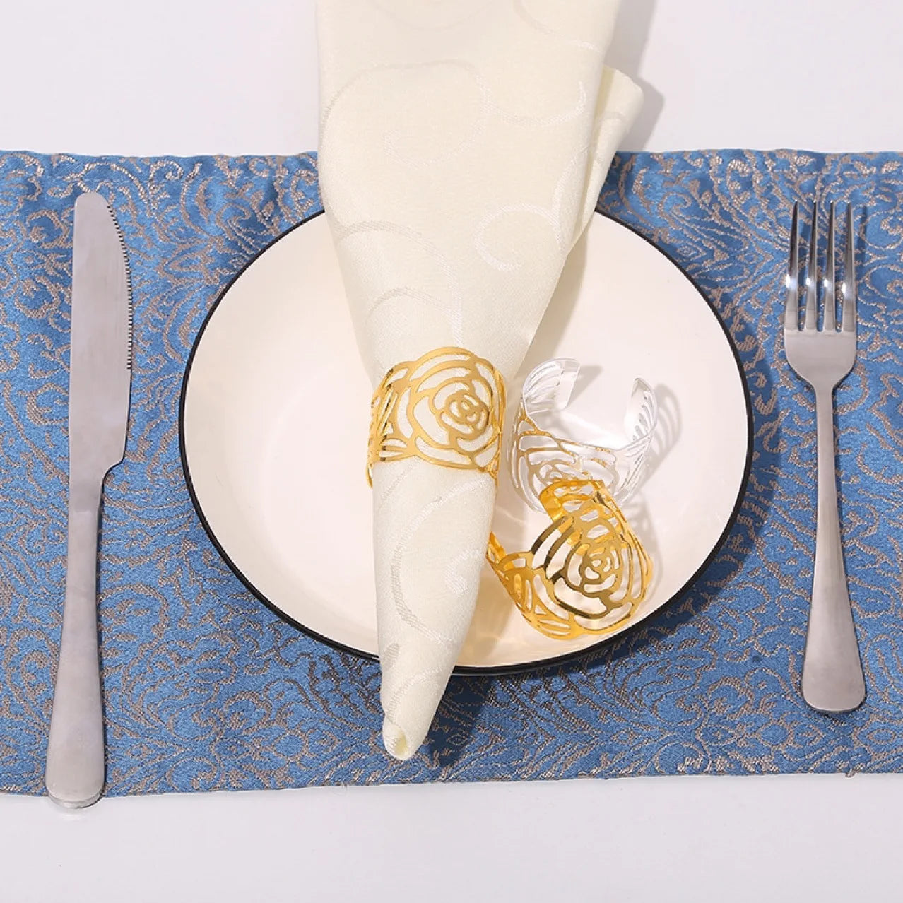 Napkin Holder Rings-Hollow(Golden) Kitchen Apricot   