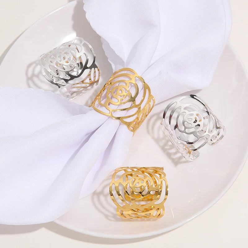 Napkin Holder Rings-Hollow(Golden) Kitchen Apricot   