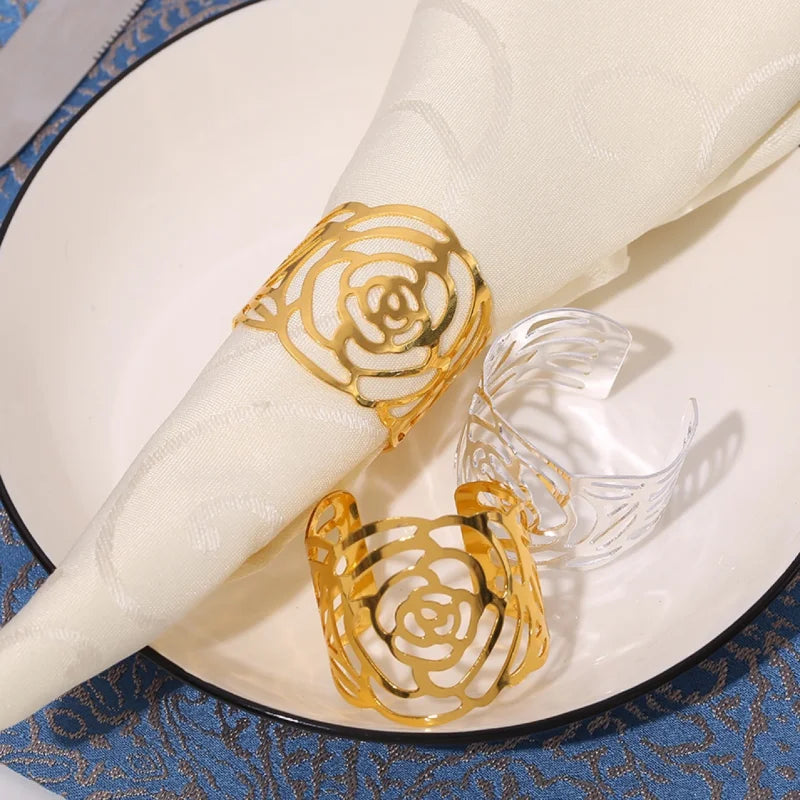 Napkin Holder Rings-Hollow(Golden) Kitchen Apricot   