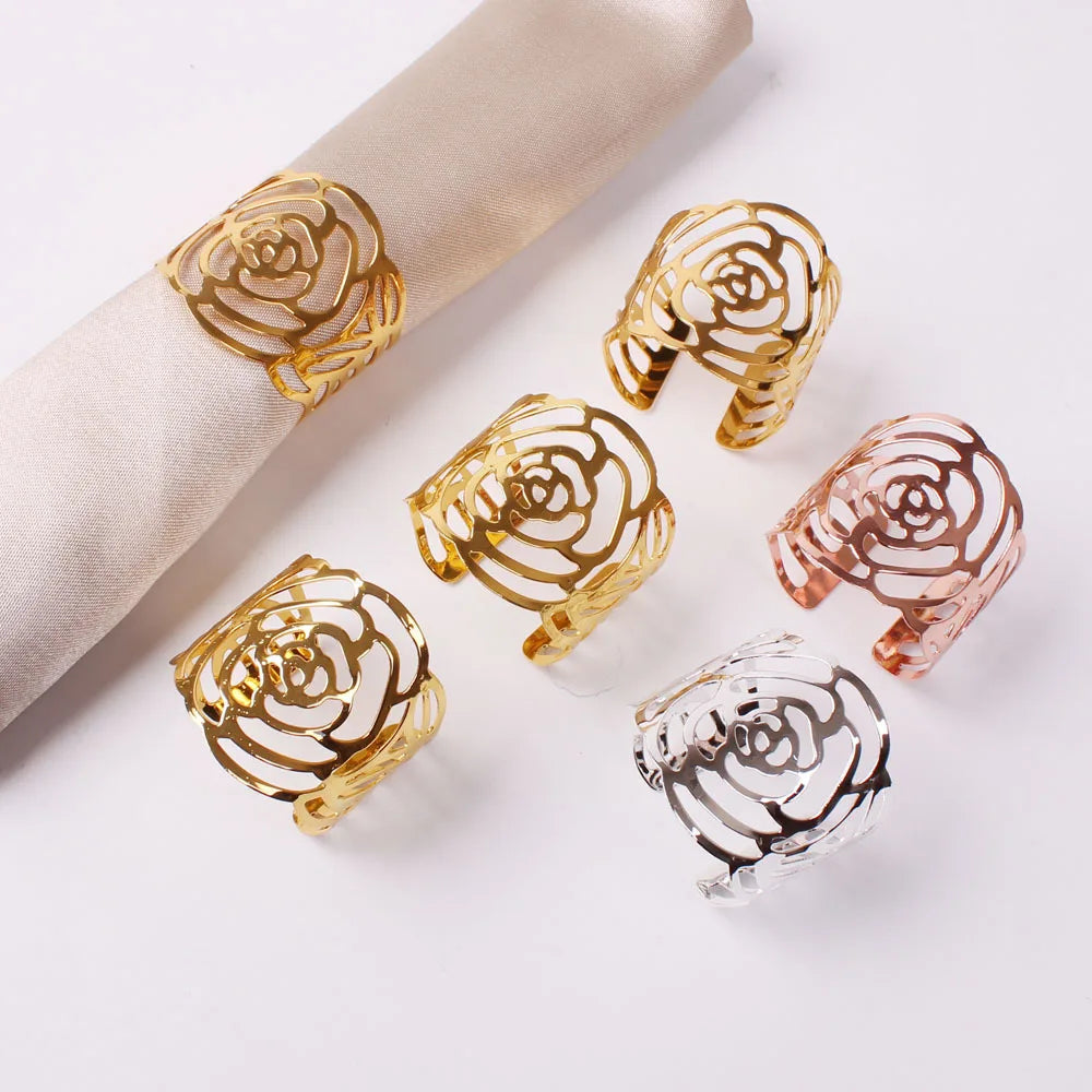 Napkin Holder Rings-Hollow(Golden) Kitchen Apricot   