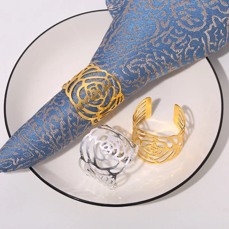 Napkin Holder Rings-Hollow(Golden) Kitchen Apricot   