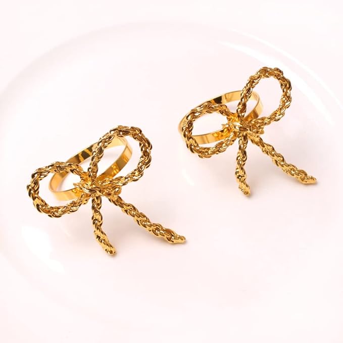 Napkin Holder Rings-Metal Bow(Gold) Kitchen Apricot   