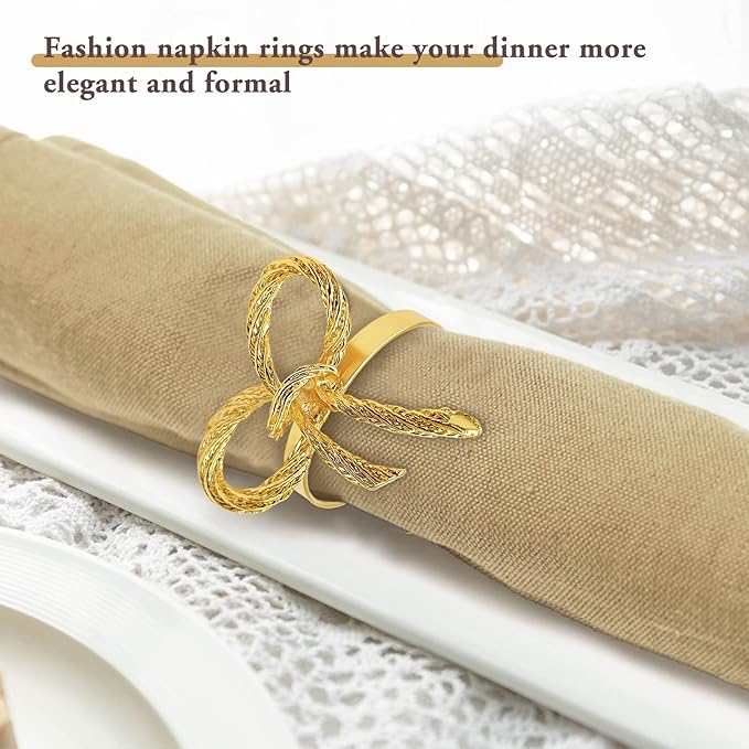 Napkin Holder Rings-Metal Bow(Gold) Kitchen Apricot   