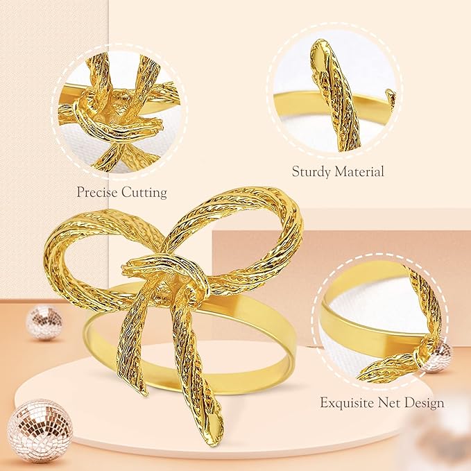 Napkin Holder Rings-Metal Bow(Gold) Kitchen Apricot   