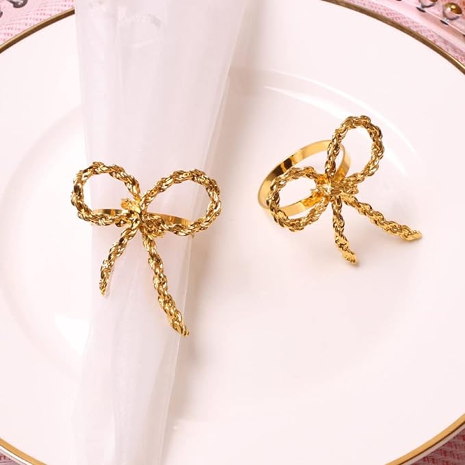 Napkin Holder Rings-Metal Bow(Gold) Kitchen Apricot   