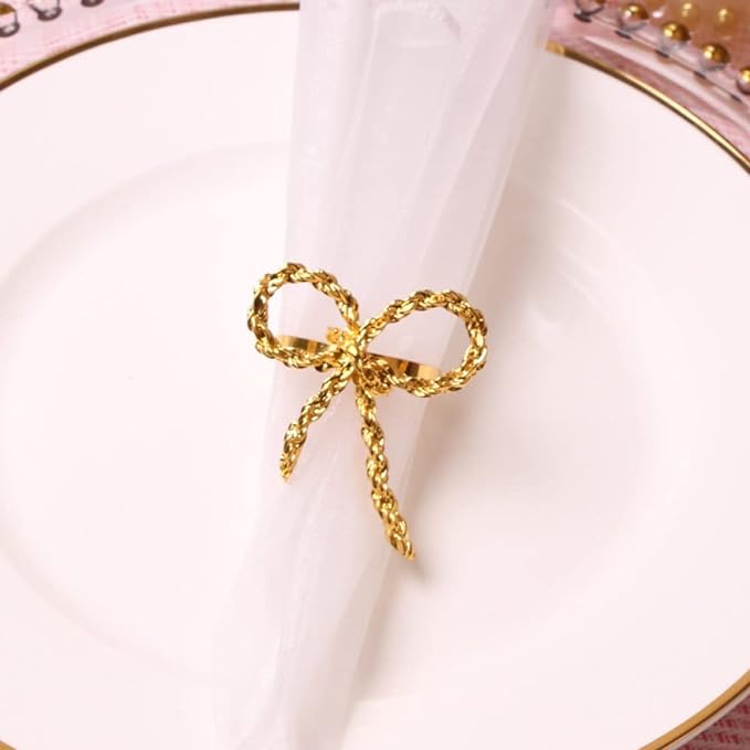 Napkin Holder Rings-Metal Bow(Gold) Kitchen Apricot   