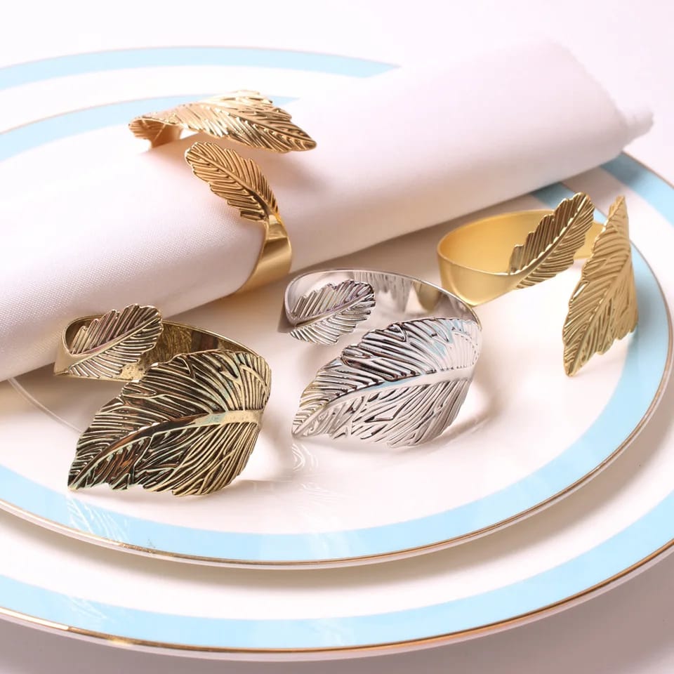 Napkin Holder Rings-Silver Feathers Kitchen Apricot   