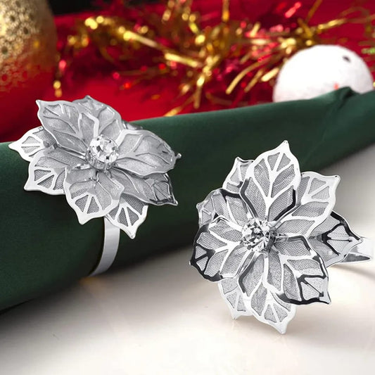 Napkin Holder Rings-Silver Flower Kitchen Apricot   