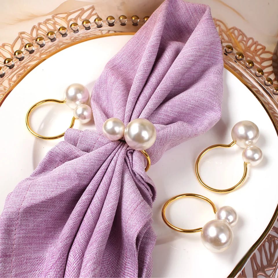 Napkin Holder Rings-Silver Pearls Kitchen Apricot   