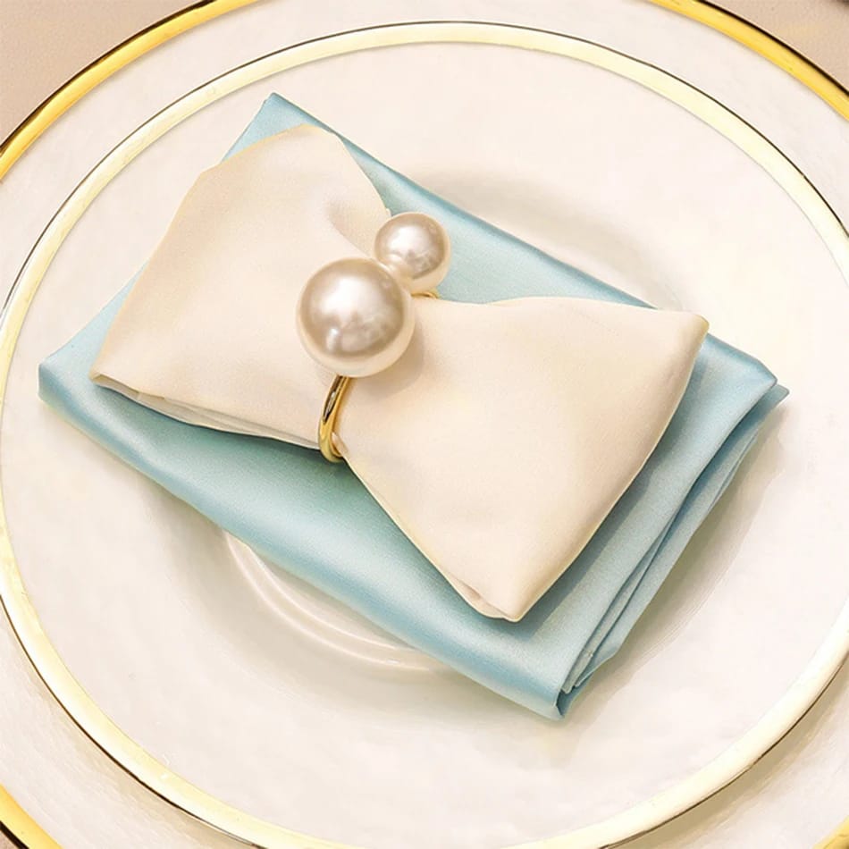 Napkin Holder Rings-Silver Pearls Kitchen Apricot   