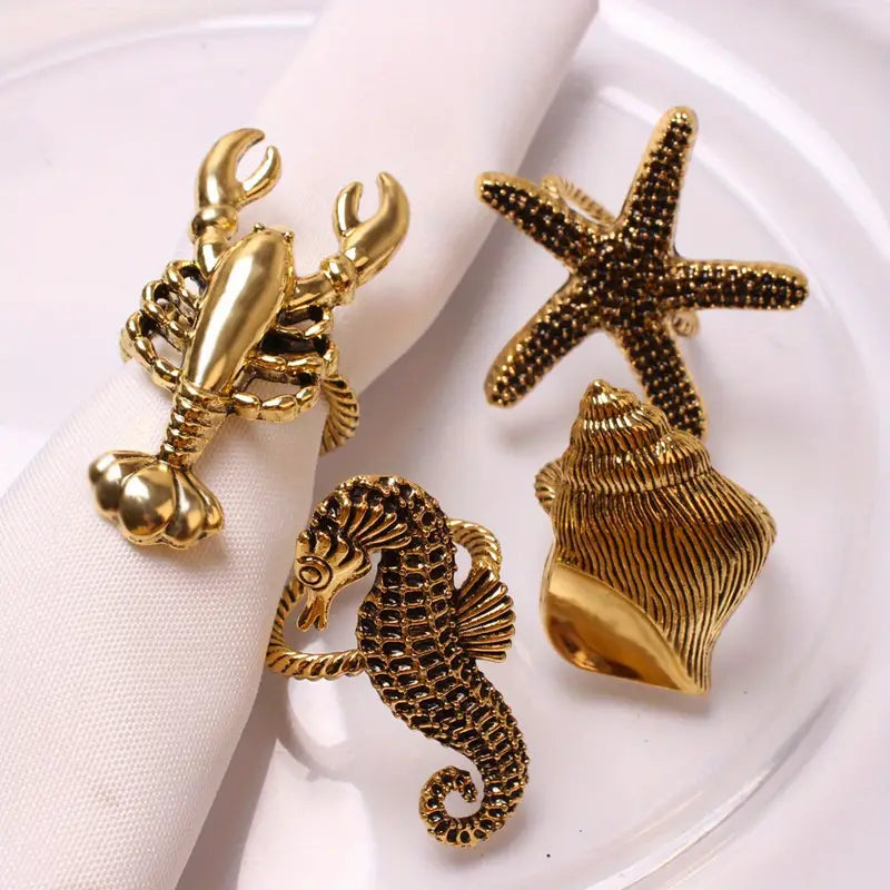 Napkin Holder Rings-StarFish(Gold) Kitchen Apricot   