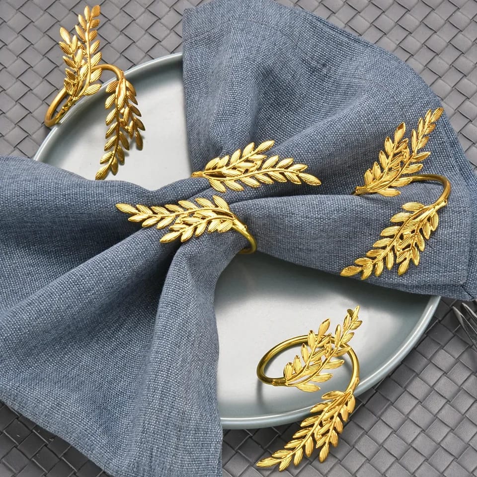 Napkin Holder Rings-Wheat leaves(Golden) Kitchen Apricot   