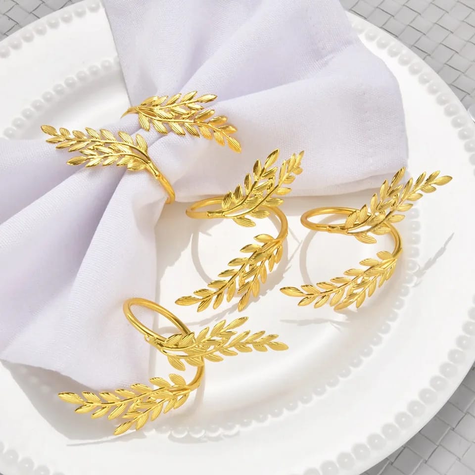 Napkin Holder Rings-Wheat leaves(Golden) Kitchen Apricot   