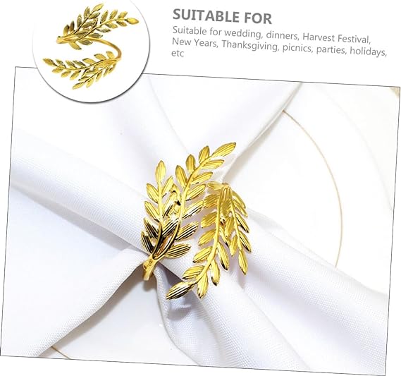 Napkin Holder Rings-Wheat leaves(Golden) Kitchen Apricot   