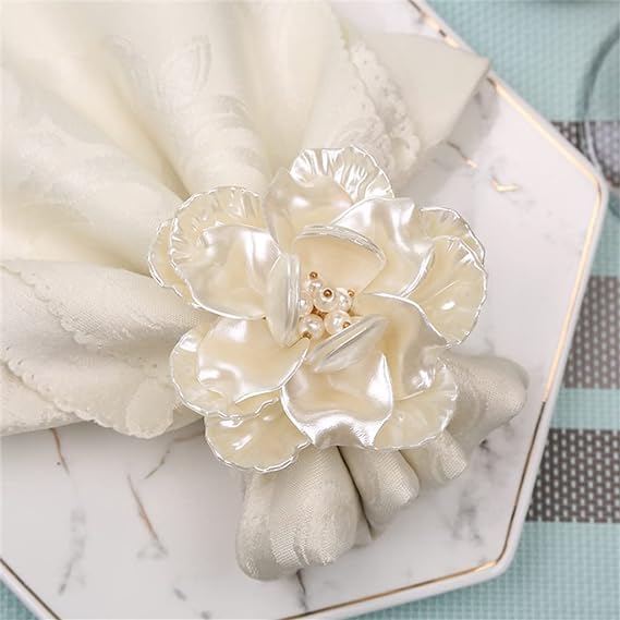 Napkin Holder Rings-White Flower Kitchen Apricot   