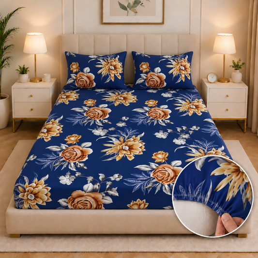 Fitted Bed Sheet-Ethnic Flowers Fitted Sheets Apricot