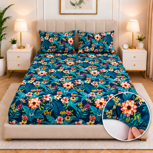 Cotton Fitted Bed Sheet- Tropical Tide Fitted Sheets Apricot