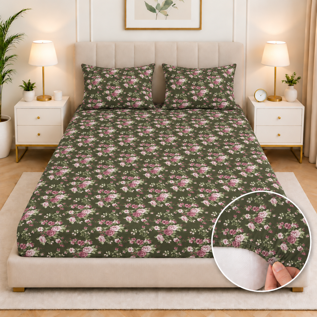 Percale Cotton Fitted Bed Sheet- Moss & Rose Fitted Sheets Apricot