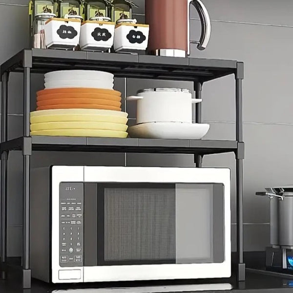 2 Layers Microwave Oven Storage Shelf-(5301)Black
