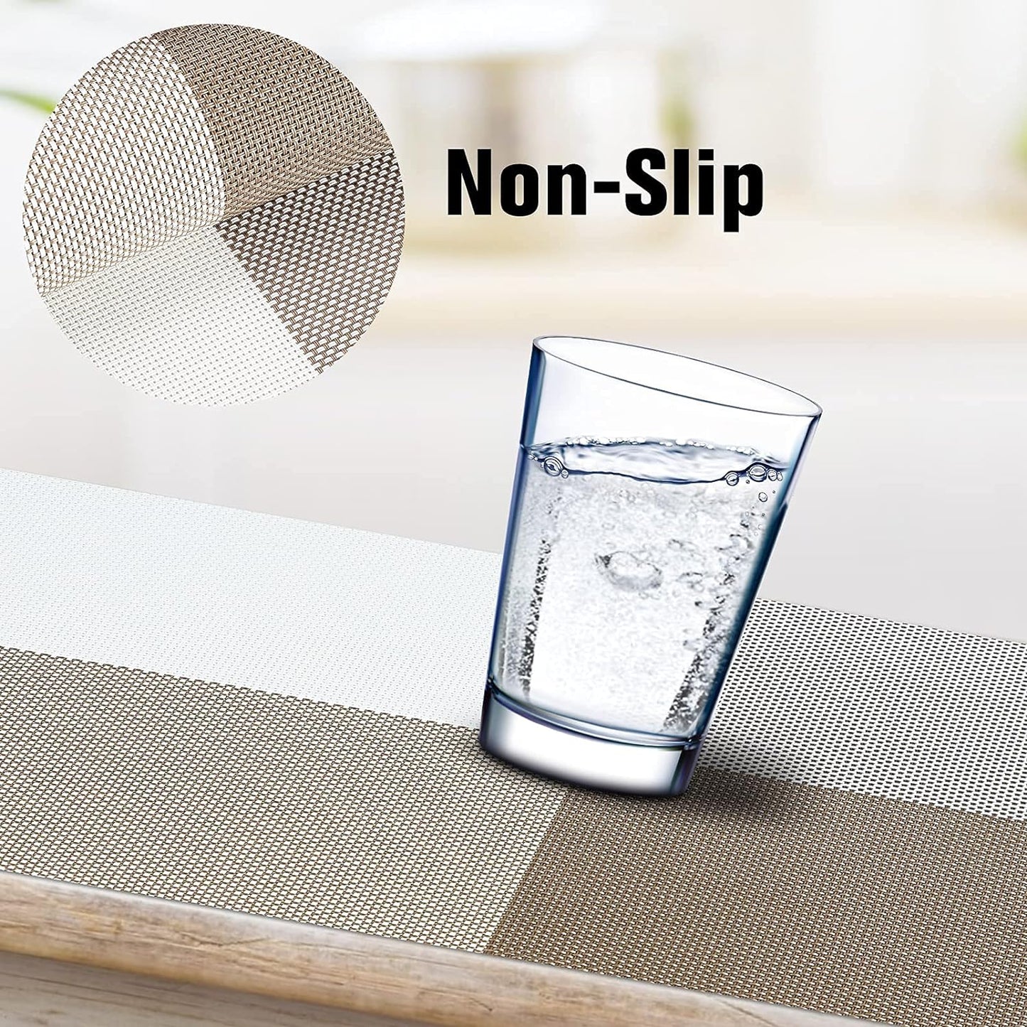 PVC Table Place Mats-Beige Check Table Mats Apricot   