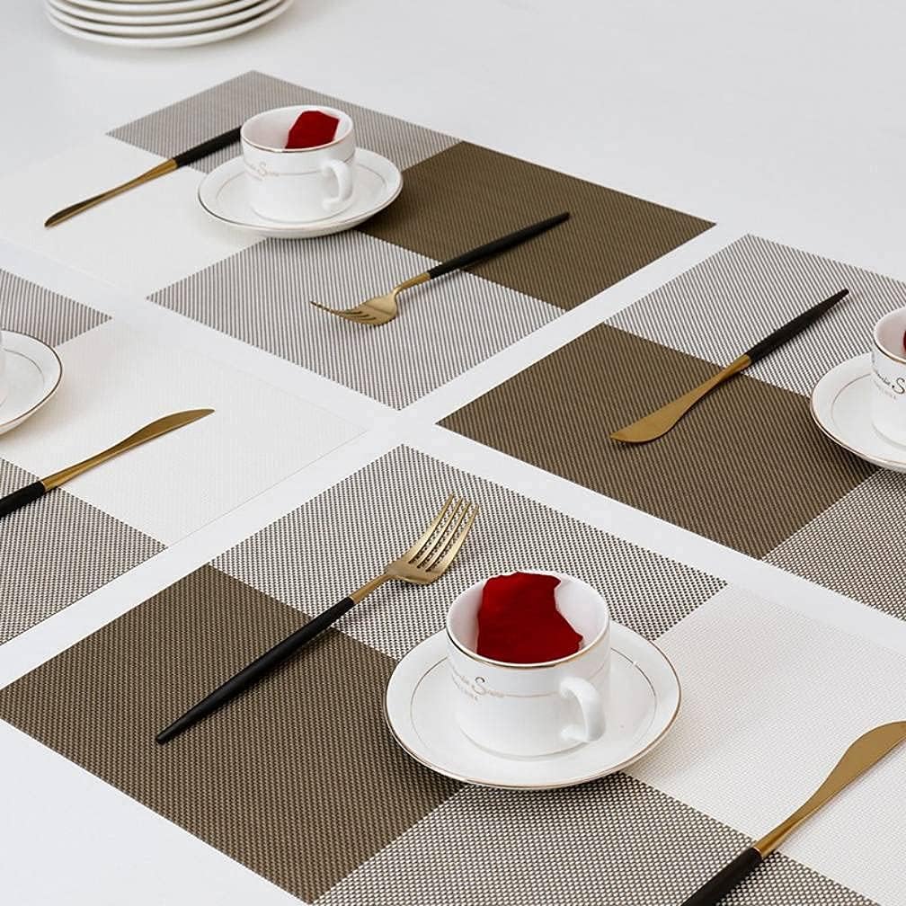 PVC Table Place Mats-Beige Check Table Mats Apricot   