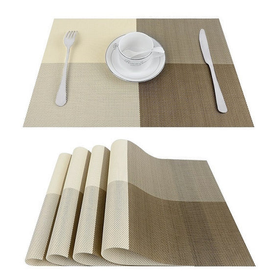 PVC Table Place Mats-Beige Check Table Mats Apricot   