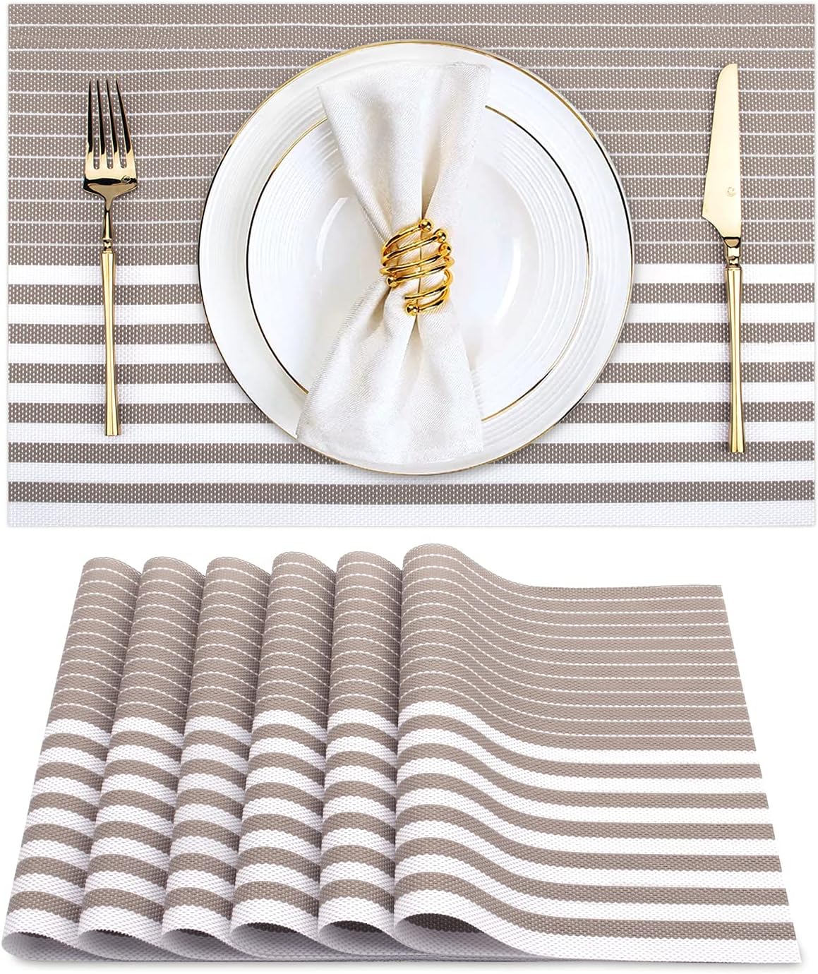 PVC Table Place Mats-Beige Lines – Apricot