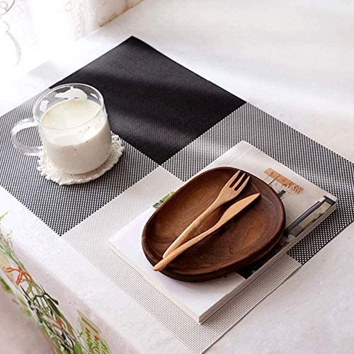 PVC Table Place Mats- Black Check Table Mats Apricot   