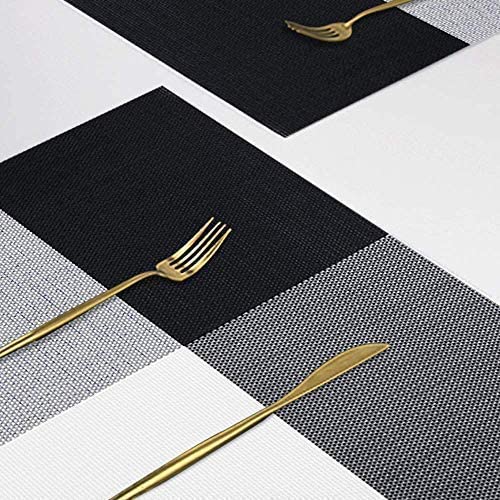 PVC Table Place Mats- Black Check Table Mats Apricot   