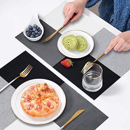 PVC Table Place Mats- Black Check Table Mats Apricot   