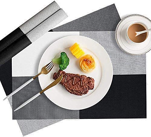 PVC Table Place Mats- Black Check Table Mats Apricot   