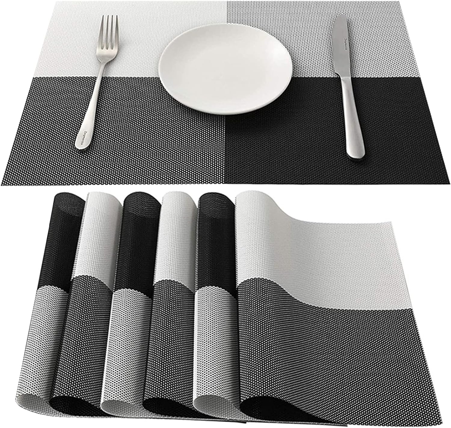 PVC Table Place Mats- Black Check Table Mats Apricot 6 PCs  