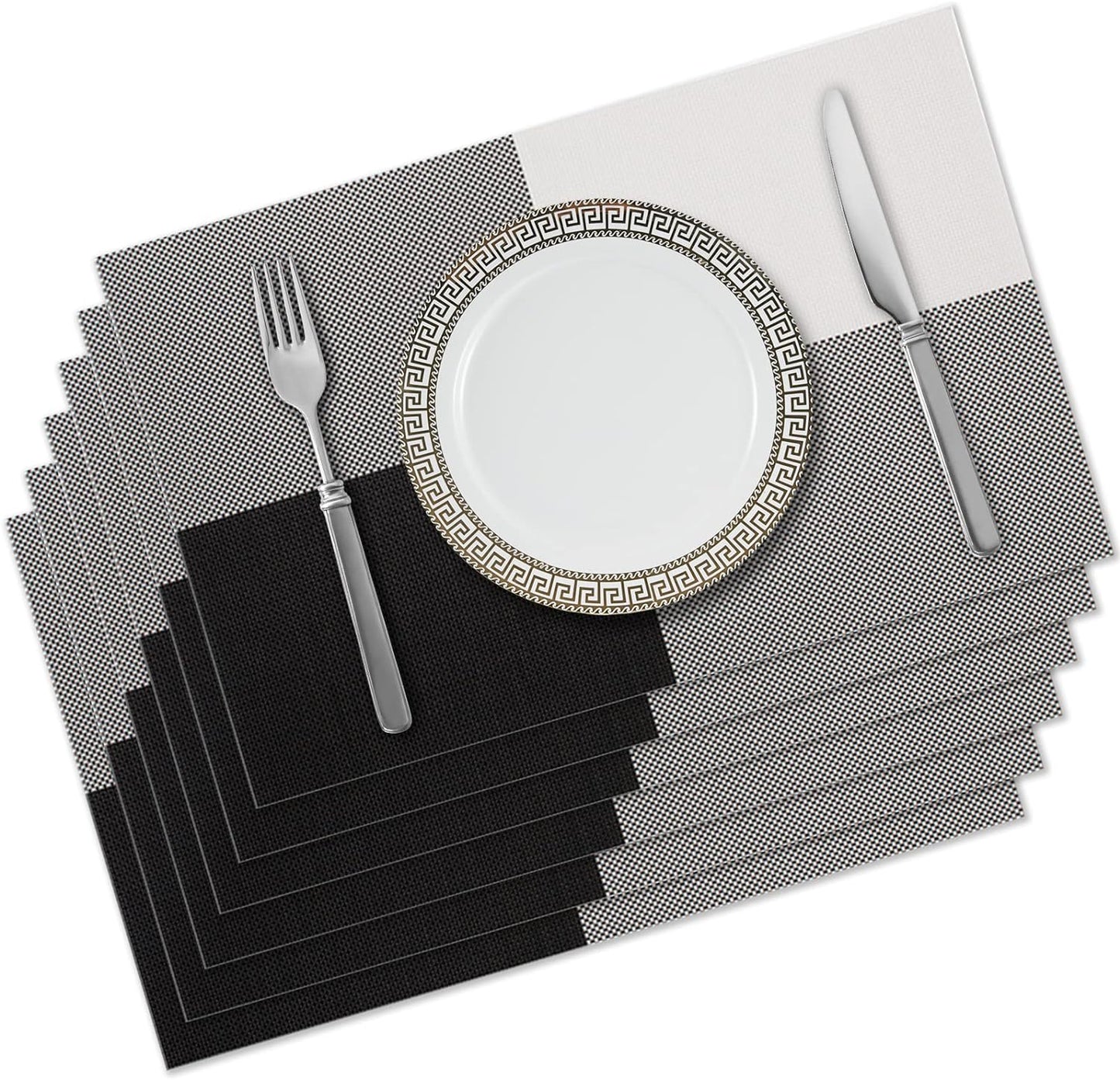 PVC Table Place Mats- Black Check Table Mats Apricot 8 PCs  