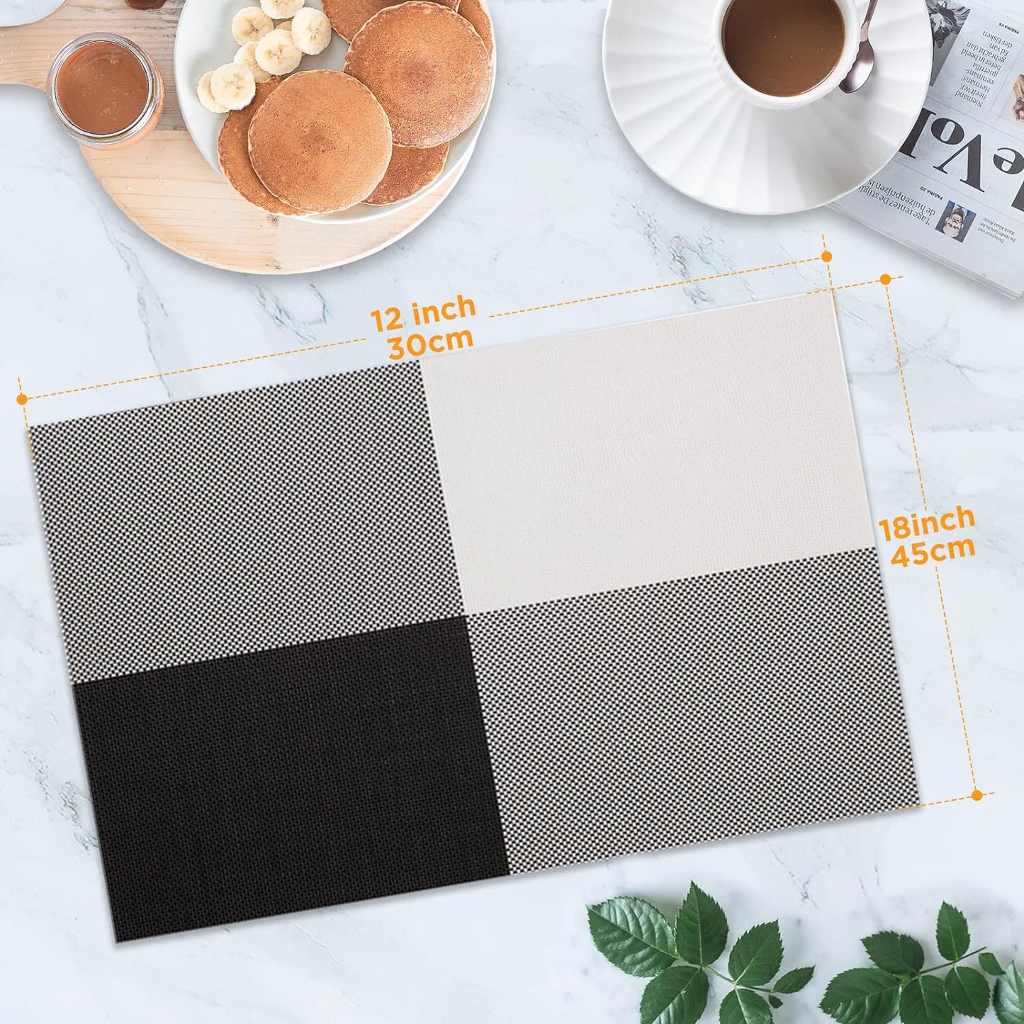 PVC Table Place Mats- Black Check Table Mats Apricot   