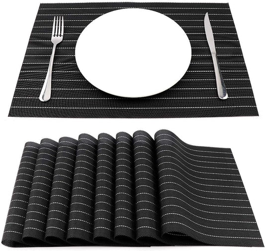 PVC Table Place Mats-Black Stripes Table Mats Apricot   