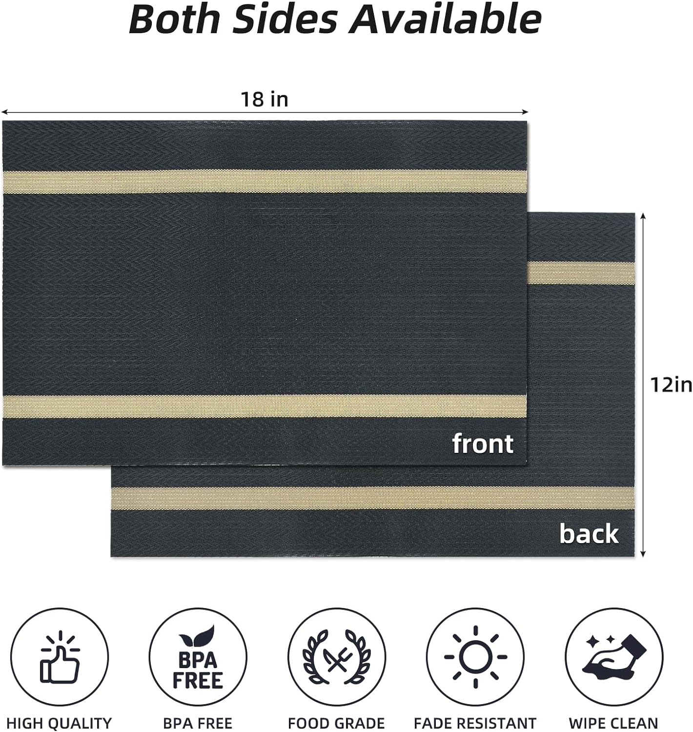 PVC Table Place Mats-Black Weaves Table Mats Apricot   