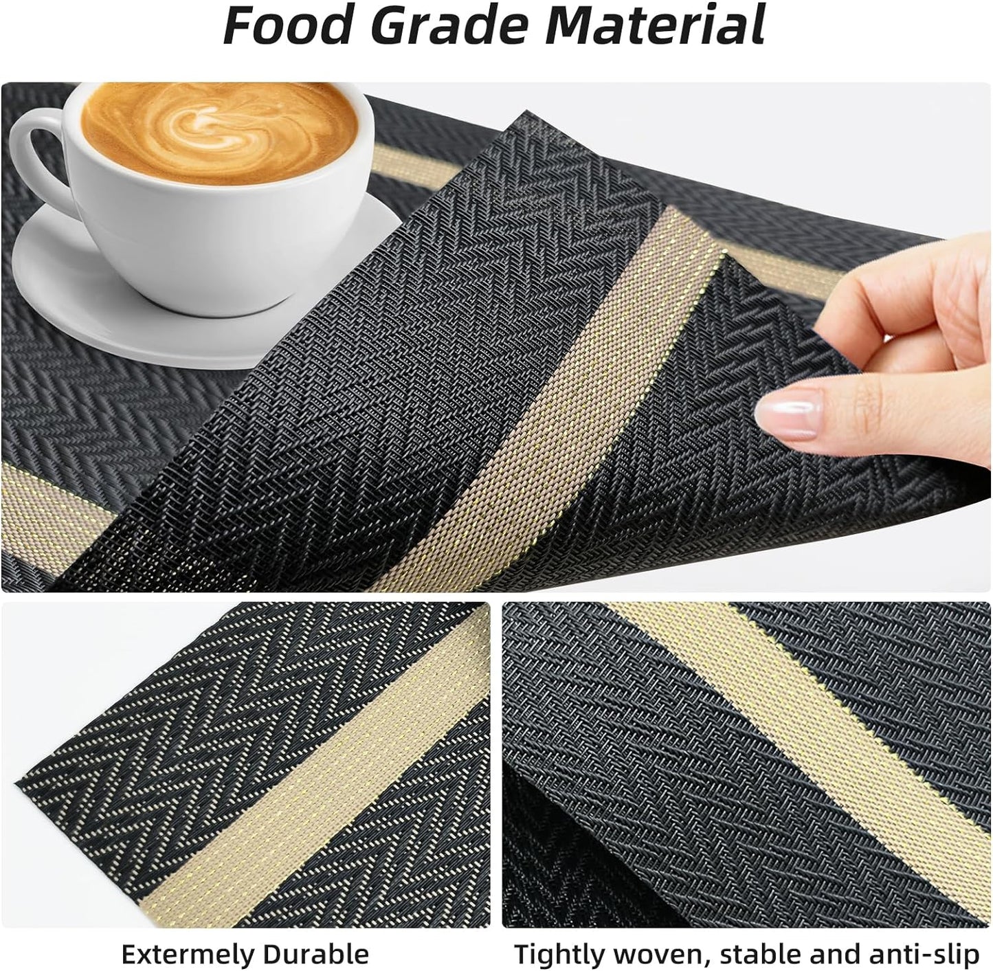 PVC Table Place Mats-Black Weaves Table Mats Apricot   