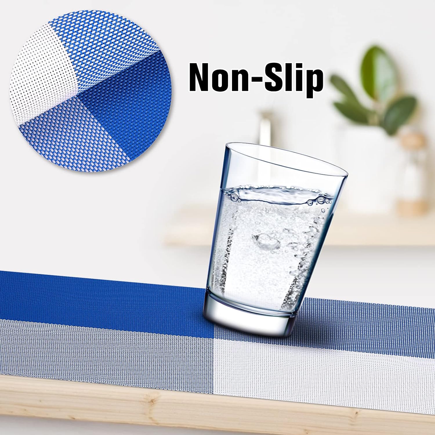 PVC Table Place Mats-Blue Check Table Mats Apricot   