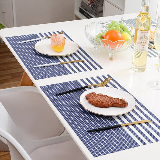 PVC Table Place Mats-Blue Lines Table Mats Apricot   