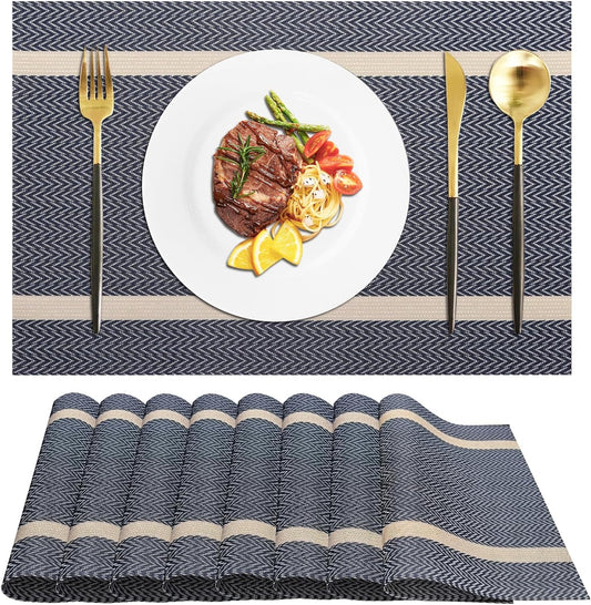 PVC Table Place Mats-Blue Weaves Table Mats Apricot   