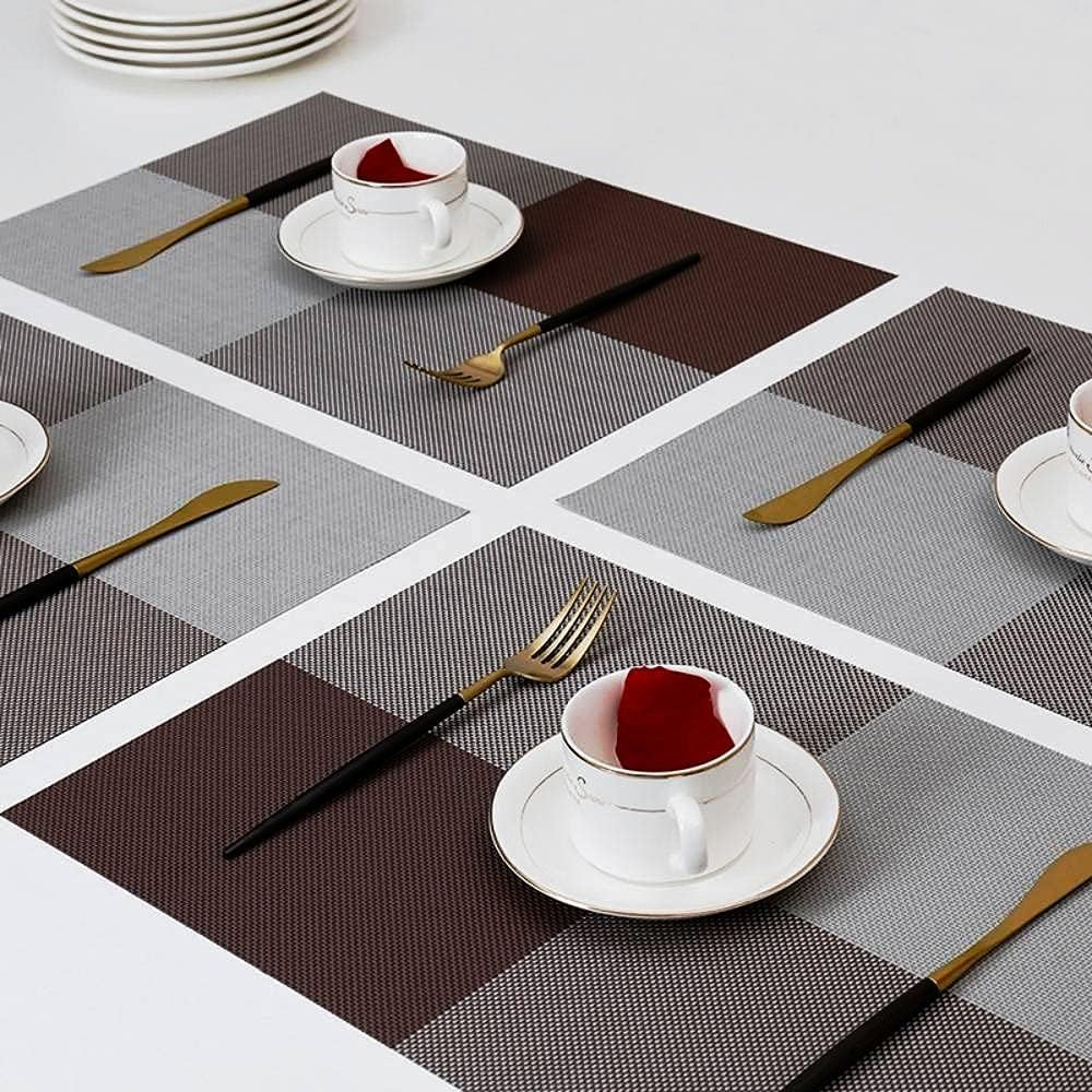 PVC Table Place Mats-Brown Check Table Mats Apricot   