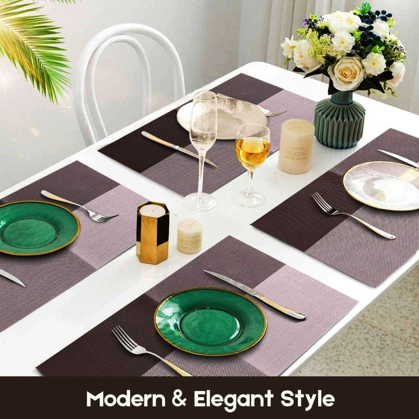 PVC Table Place Mats-Brown Check Table Mats Apricot   