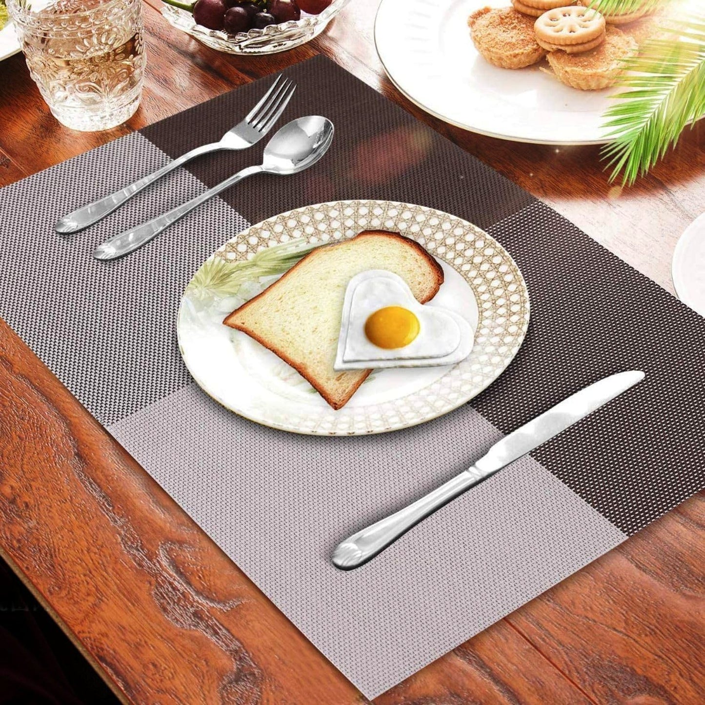 PVC Table Place Mats-Brown Check Table Mats Apricot   