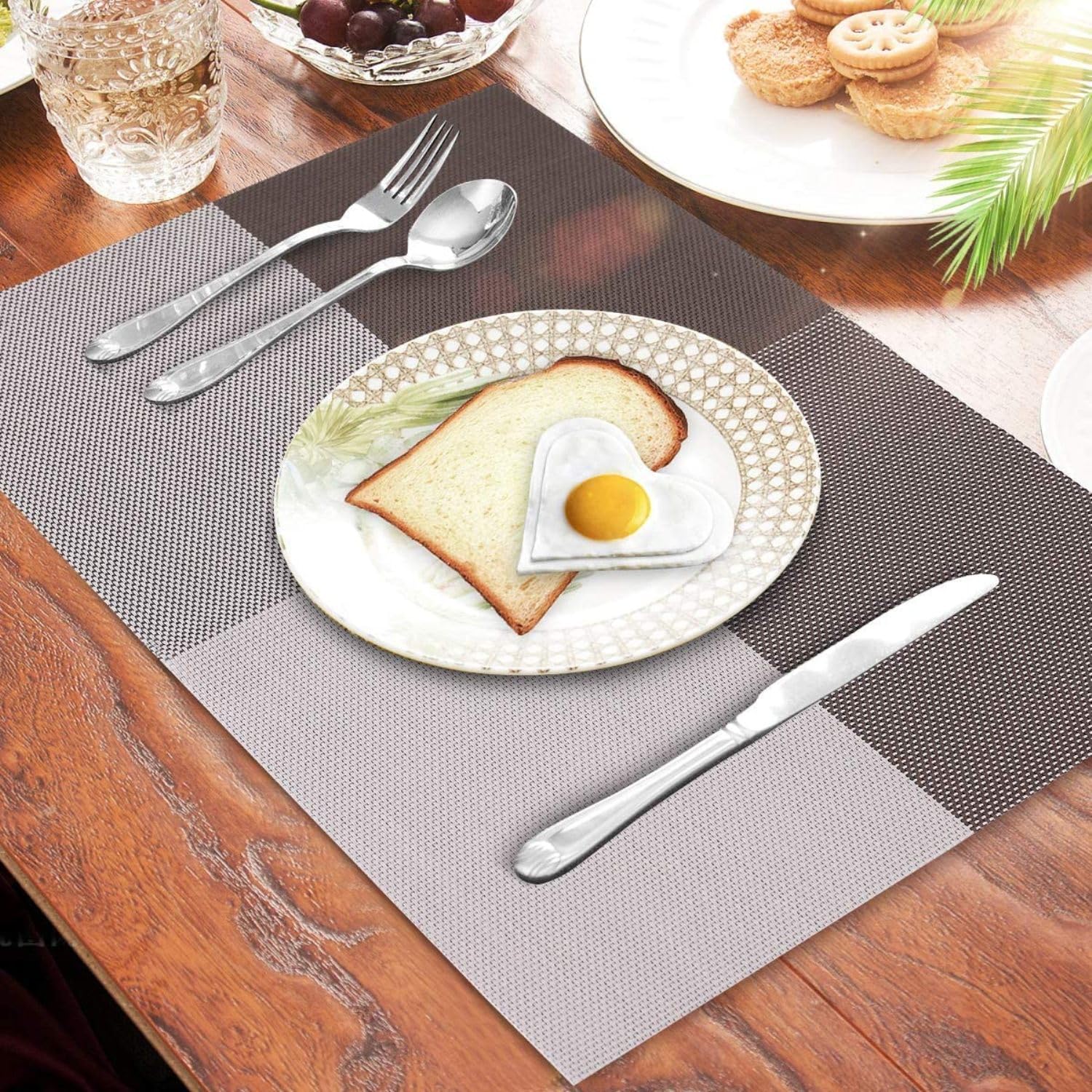 PVC Table Place Mats-Coffee Check Table Mats Apricot   